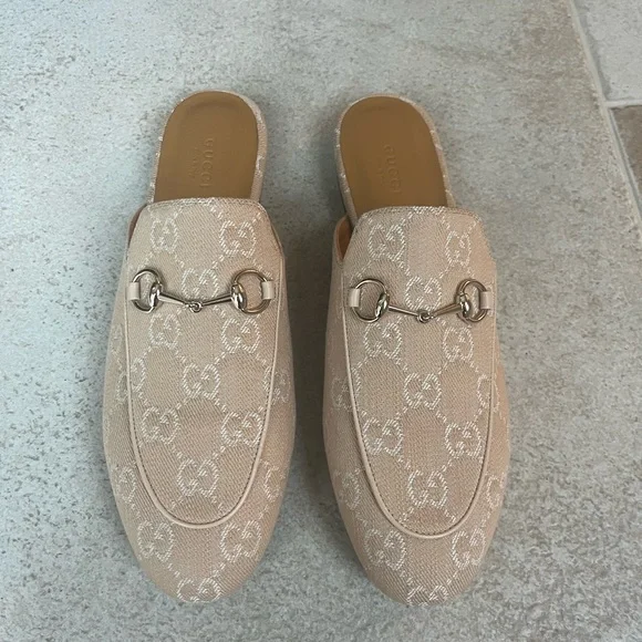Gucci Princetown Beige Mules Summer Denim NIB - Picture 3 of 10
